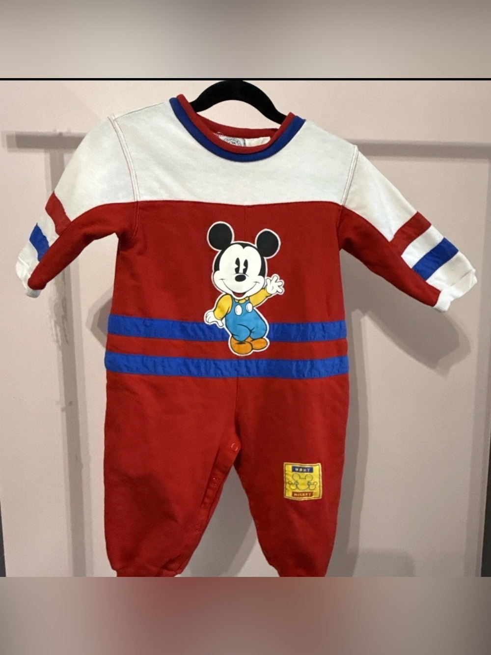 Vintage Baby Mickey And Co Romper Size 18M Big Logo Pluto  Color Block Fall